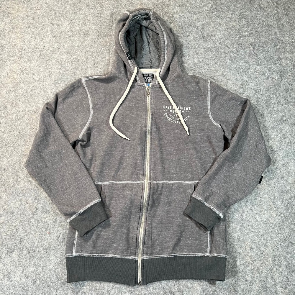 Dave Matthews Band Mens S Gray Hoodie Full Zip Drawstring Pockets Sweatshirt